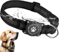 Airtag Dog Collar, Waterproof Air Tag Holder Dog Collar, Luminous & Reflective, Comfortable Padded, Adjustable Pet Collar for Small Medium Large Heavy Duty Dogs,Black, L