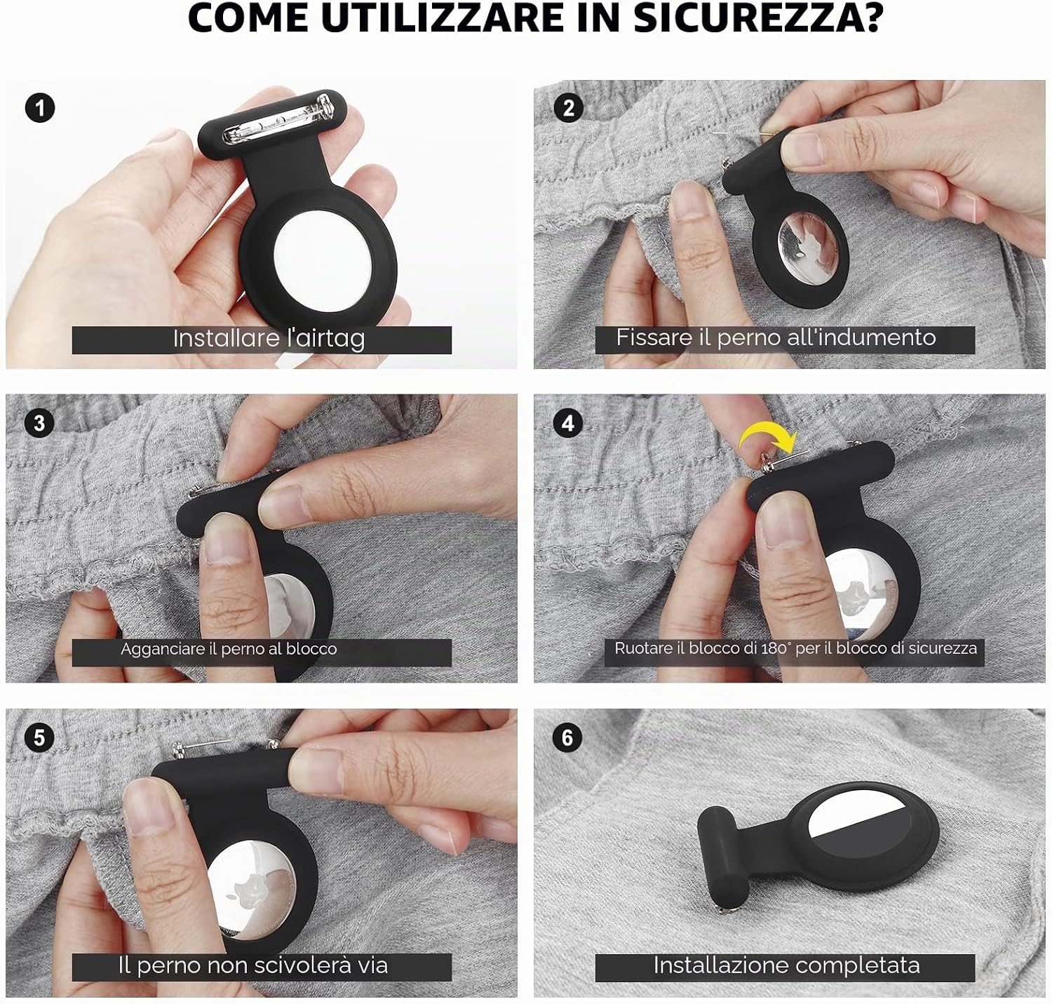 Tracker GPS Nascosto Airtag, Airtag per Bambini, Anziani, Animali Domestici, Abbigliamento, Più Sicuro Di Airtag, Portachiavi Airtag E Collana Airtag (Nero&Blu&Grigio&Rosa)