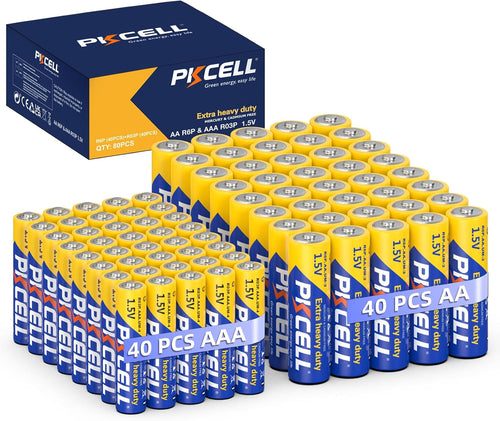 AA Batteries & AAA Batteries 80 Count, 40 Double a Batteries and 40 Triple a Batteries Combo Pack, 1.5V High-Performance Carbon Battery