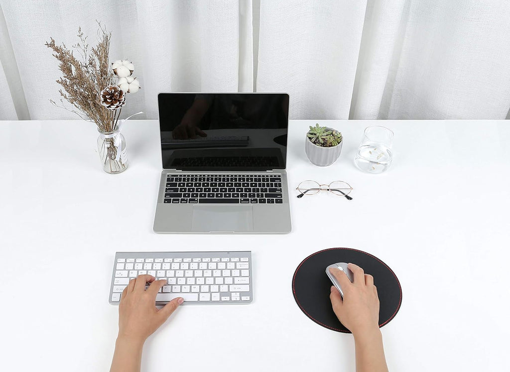 2 Pack Mouse Pads, Ultra Thin Waterproof PVC Leather Mouse Pad,Stitched Edges,Works for Computers, Laptop,All Types of Mouse Pad, Office/Home(8.66'',2 Pack, Black)