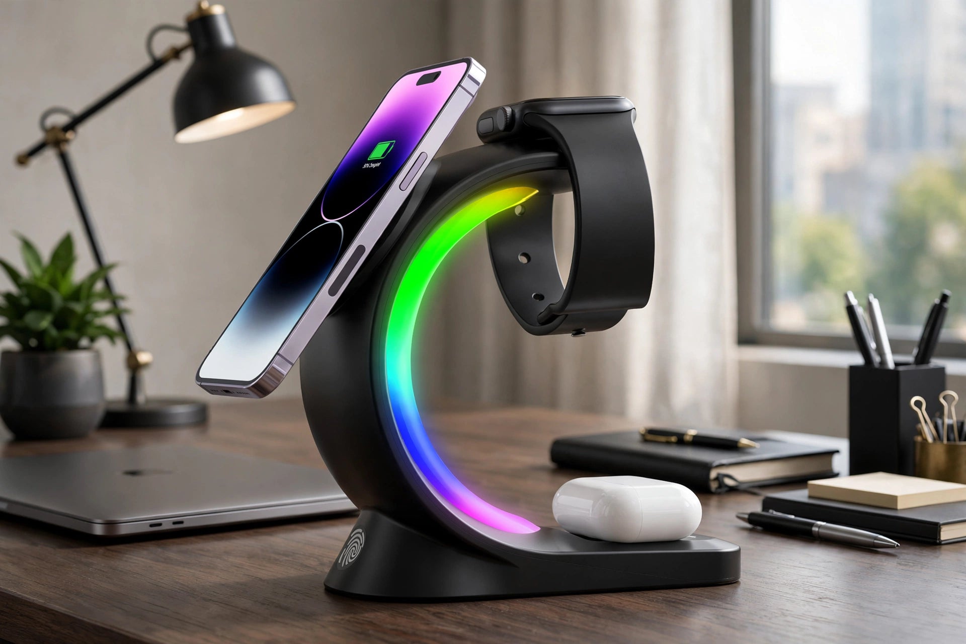 4-in-1 Magnetic Wireless Charger – Fast Charging Station with RGB Light for iPhone, AirPods & Apple Watch