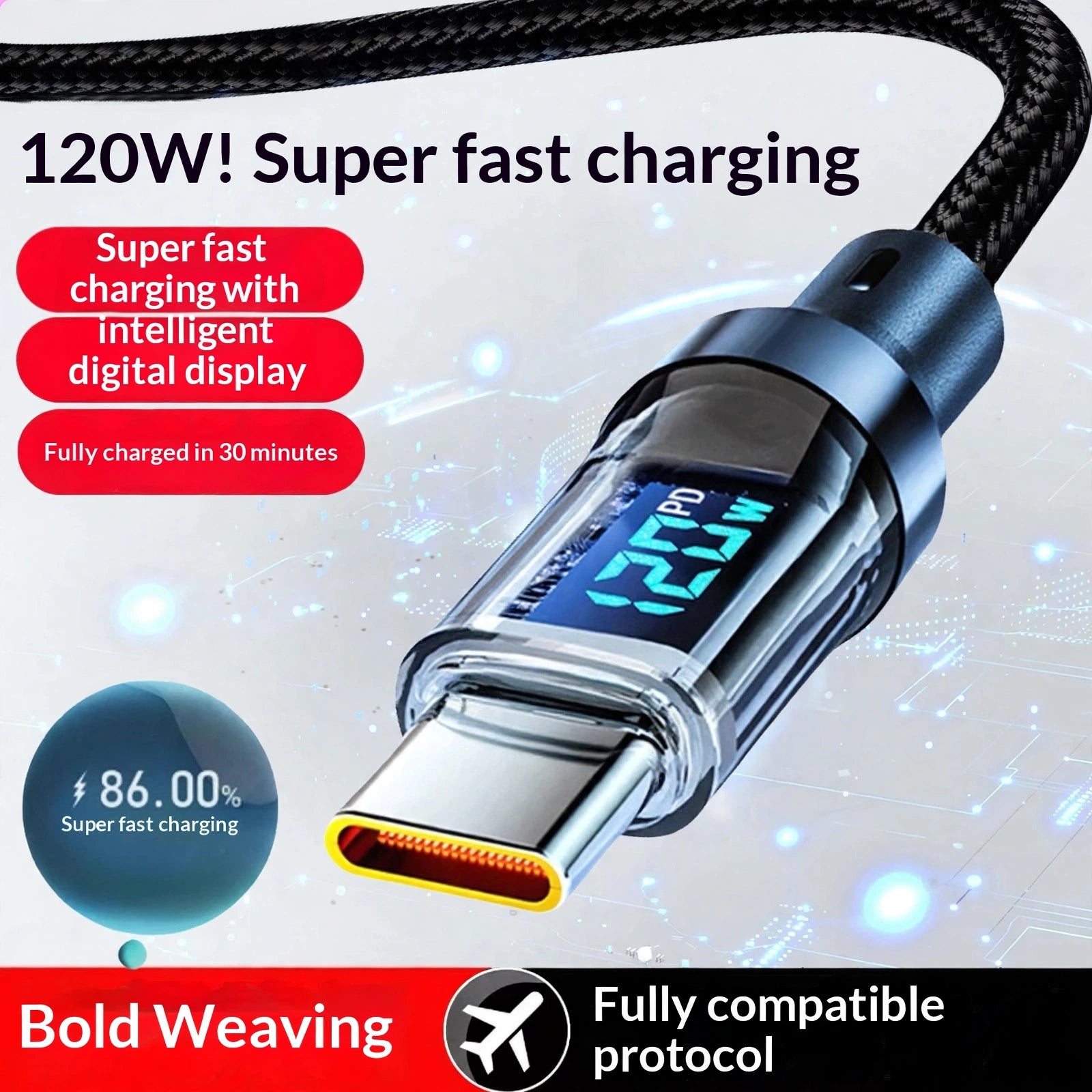 240W USB-C Cable with Digital Display | Ultra Fast Charging